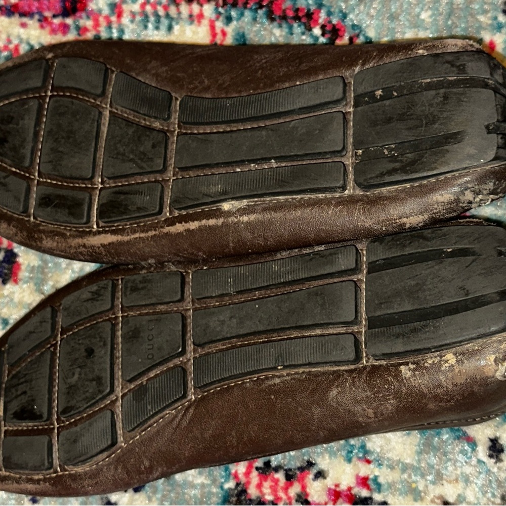 Gucci Brown Monogram Horsebit Loafer Drivers Shoes Gem